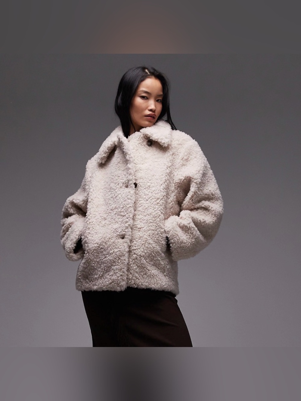 & Other Stories Wool
blend Faux-Shearling teddy bear coat Jacket  in Cream Small